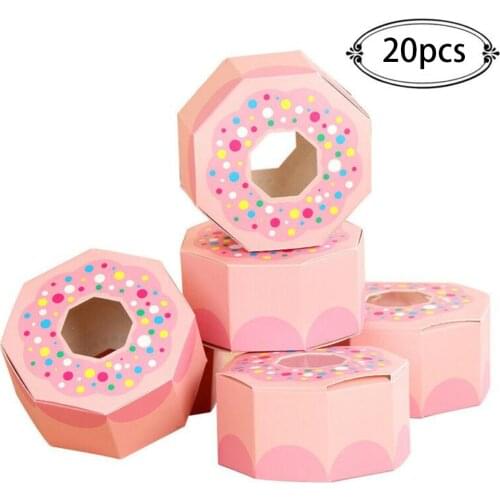 20pcs Donut Candy Box Hexagon Sweet Chocolate Box Donut Theme Party Wedding Favor Gift Box Birthday Kids Cake Packaging