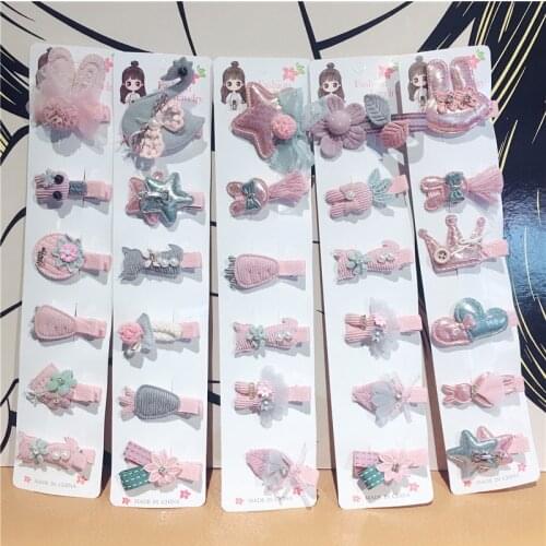 6pcs/set Cute Cartoon Hair Clips For Kids New Winter Fabric Star Flower Hairpins Headwear Baby Girls Hair Band Accessories