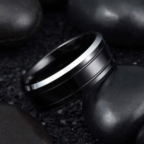 8mm double groove stainless steel black ring VIP ring