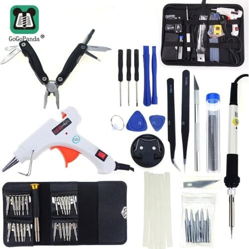 Free Shipping 10 IN 1 Glue Gun Solder Iron Set DIY Repair Tool Professional 110-240V 20W With Sticks Tweezer Iron Tips Etc