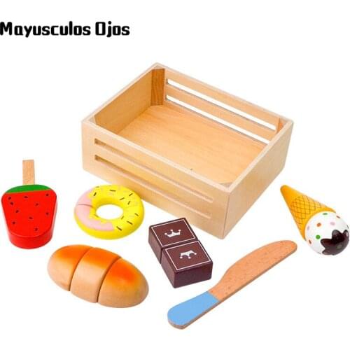 Children Cut Fruit Toys For Girls Wooden Magnetic Vegetables Cut Happy Desserts Seafood Play House Kitchen Boys