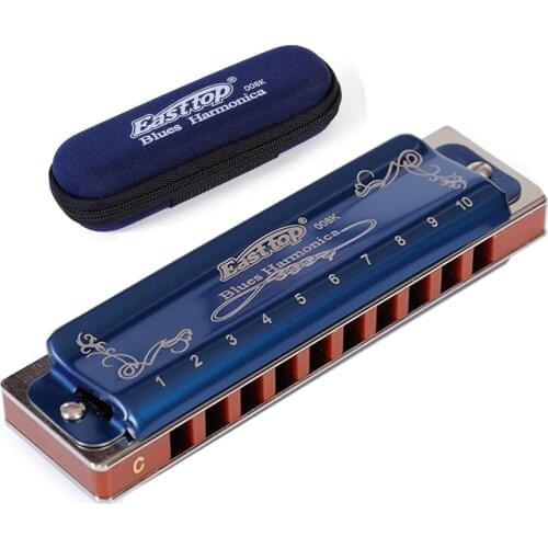 Easttop Harmonica Diatonic 10 Holes Blues Harp 2 Color 12 Keys T008K Mouth Ogan woodwind Musical Instrument Melodica gaita