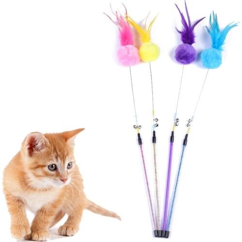 Pet Products Cat Interactive Toy Fairy teasing cat stick Cat Supplies interactive training color feather spring stick toy ball