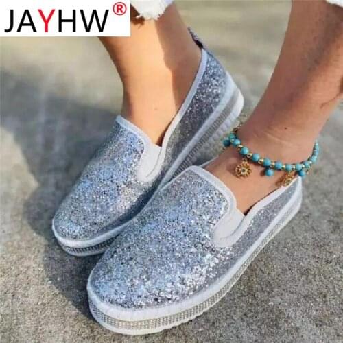 JAYHW Woman Fashion Sequins Casual Sport Sneakers Women Breathable Slip-On Shoes Female Light Platform Shoes Zapatillas Mujer