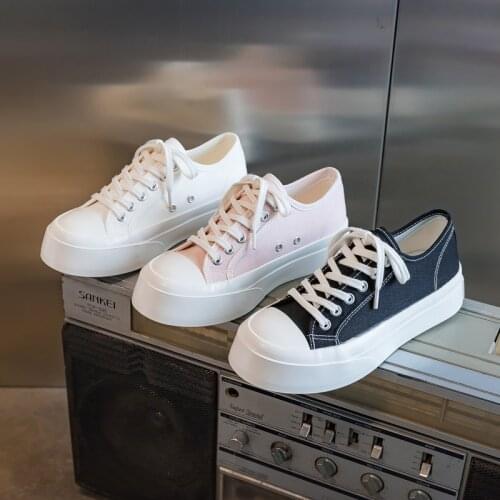 Women Sports Shoes Canvas Platform Casual Breathable Tennis Lace-up Casual 2021 Basket Flat Vulcanize Running Student Sneakers