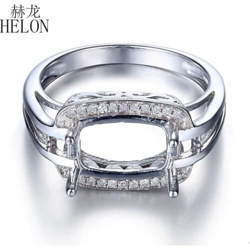 HELON 7x10mm Cushion Cut Solid 14k White Gold Natural Diamonds Semi Mount Women Wedding Engagement Ring Setting Fine Jewelry