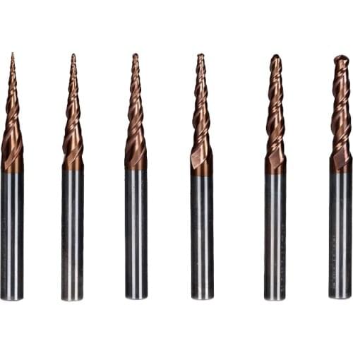6Pcs/Set Dia 6mm Cel 30.5mm Carbide Tapered Ball Nose End Mill Flute For Carving CNC Cut Tools