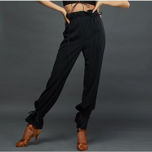 New Latin Dance Costumes Fashion Black Bandage Design Pants Adult Female Latin Dance Competition Pants Latin Dancewear DQS5899