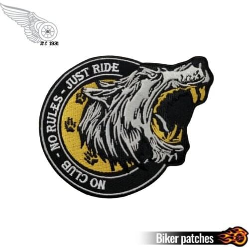 No Club No Rules just Ride Wolf Patches Vest Embroidered Iron On Front Biker Mini Patch Customized Free Shipping DIY mini Logo