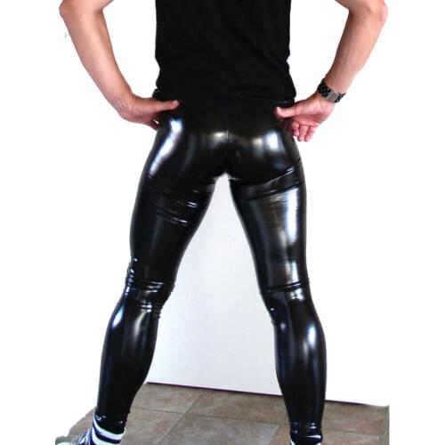 Hot Sexy Men PVC Stage Dance Wear Faux Leather Pencil Pants Skinny Pants Legging Gay Club Dance Wear FX1090