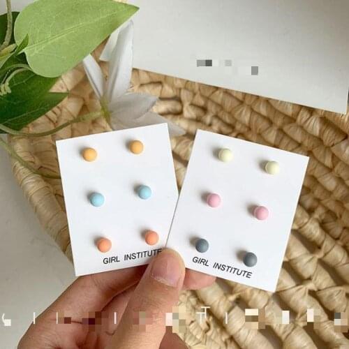 Three-piece Candy Color Fresh Set Small Earrings Cute Girl Color Simple And Exquisite Wild Earrings Wholesale Jewelry Kolczyki