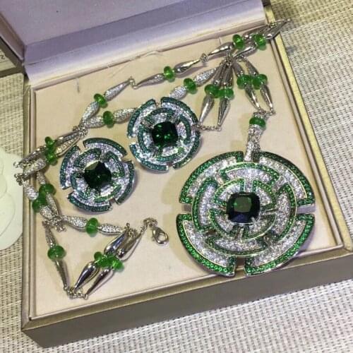 S925 sterling silver exquisite noble round cake necklace earrings jewelry set Christmas gift for women