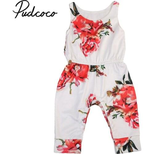 6-24M New Baby Newborn Kids Toddler Girl Clothes Sleeveless Long Romper Floral 2019 Cover Button Jumpsuit Playsuit Sunsuit White