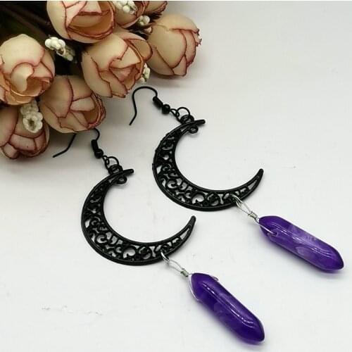 New Purple Stone Moon Earrings Fashion Goth Witch Jewelry Women Gift Delicate and Beautiful Crescent Wholesale Statement