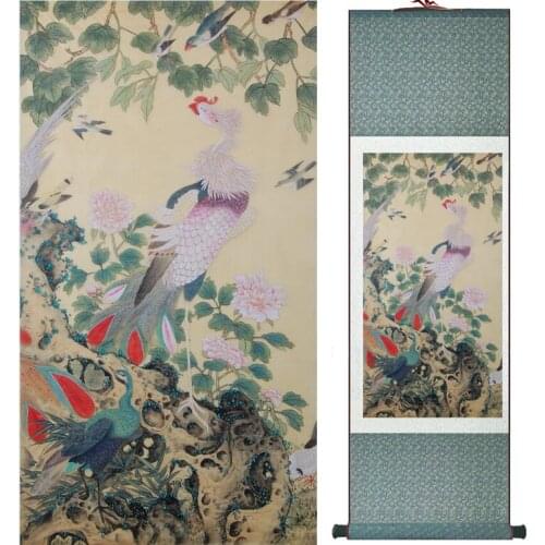 Wholesale price Traditional Birds and flower Painting Spring Ink wash painting silk scroll birds and flower painting
