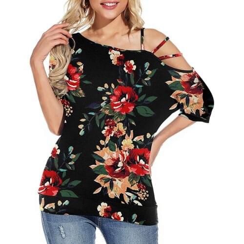 Off Shlouder Floral Shirts And Tops Рубашка Women Casual Loose Comfy Boho Floral Print Short Sleeve Tunic Blouse Tee Shirts