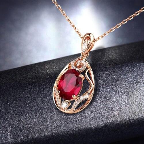 14K Rose Gold ruby Necklace Pendant Women Charm Diamonds Gold Pendant Chain Luxury Jewelry for Women Christmas Necklace