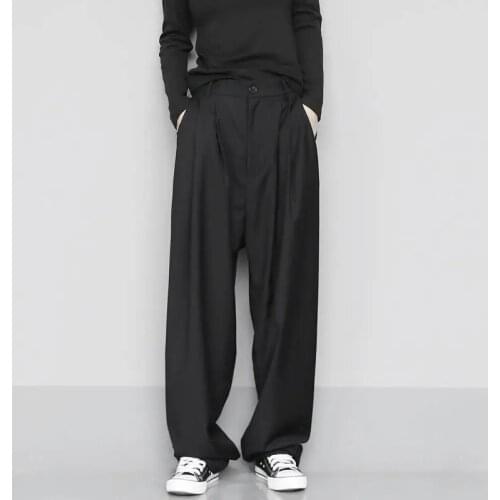 Casual Pants Men Women Harajuku Loose Drape Black Wide-Leg Trousers Streetwear 2021 Autumn Fashion Male Grey Straight Pantalones