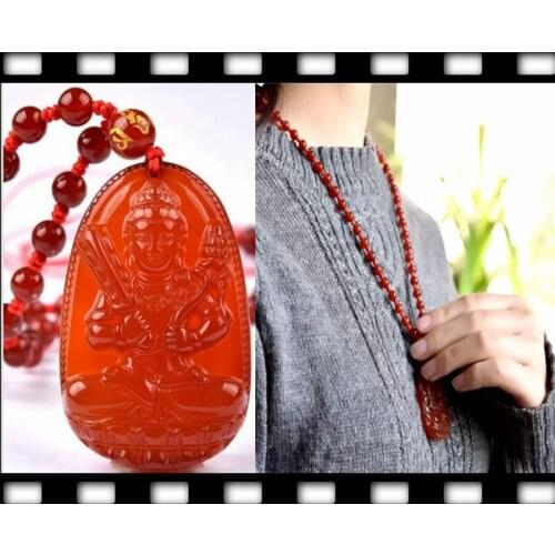 Hand-Carven Nature Red Chalcedony GuanYin Amulet Lucky Pendant Necklace*Free Gift Box