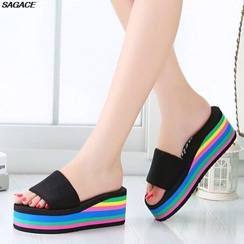 SAGACE Women Rainbow Summer Non-Slip Sandals Female Beach Slippers Sandalia Feminina Beach Summer Shoes Praia C26