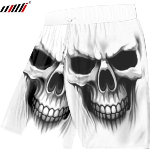 UJWI Casual Shorts White 2019 Summer Harajuku Men 3d Print Skull Beachshorts Homme Hip Hop Streetwear Elastic Waist Board Shorts
