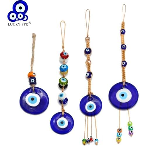 Lucky Eye Glass Heart Blue Turkish Evil Eye Beads Pendant Wall Hanging Decor Handmade Decoration for Home Living Room Car BE270