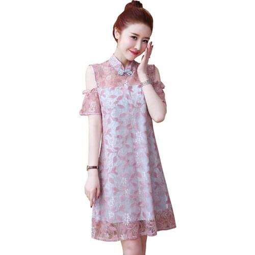 Summer was thin dress literary retro large size western straight Vestidos cover belly lace 2020 new dress stand collar A744