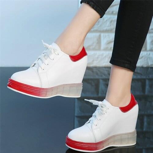Wedges Oxfords Shoes Women Lace Up Genuine Leather High Heel Ankle Boots Female Round Toe Platform Fashion Sneakers Casual Shoes