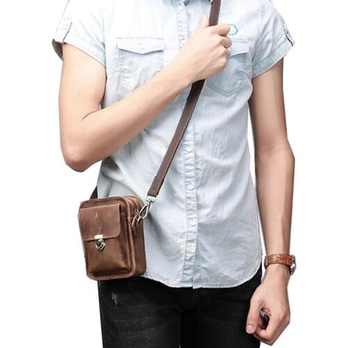 Vintage Mens Messenger Bags Genuine Leather Male Shoulder Bags Small Luxury Crossbody Bag Men Cow Leather Hang Belt Waist Packs