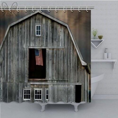 Old Barn American Flag Bathroom Curtain Retro Waterproof Shower Curtain Polyester Fabric Bathing Cover Shower Sets