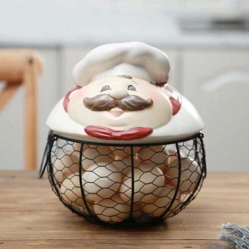 Funny Chef Ceramic Chicken Egg Basket Organizer Creative Home Kitchen Egg Storage Holder Wire Fruit Basket Container Decoration
