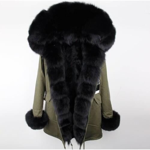 Women Parka Winter Real Fur Coat Raccoon Fur Linner Parkas Big Real Fox Fur Collar Natural Roccoon Fur Liner Womens Long Coat