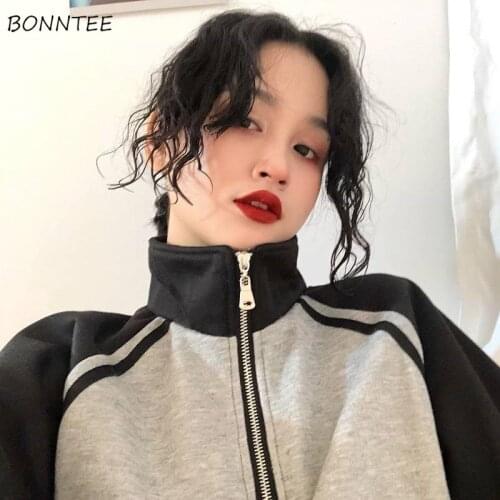 Hoodies Women Autumn Winter Trendy Korean Style Simple Casual All-match Patchwork Streetwear High Quality Womens Clothing Chic