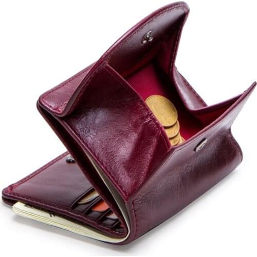 Womens short wallet leather fashion buckle three-fold lady purse retro European and American style multifunctional small wallet