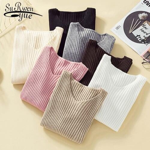 Knit Sweater Pull Sweaters Winter Clothes Women Pullover Knitwear Women Jumper V Neck Soft Rib Knitted Femme Winter Tops 7219 50