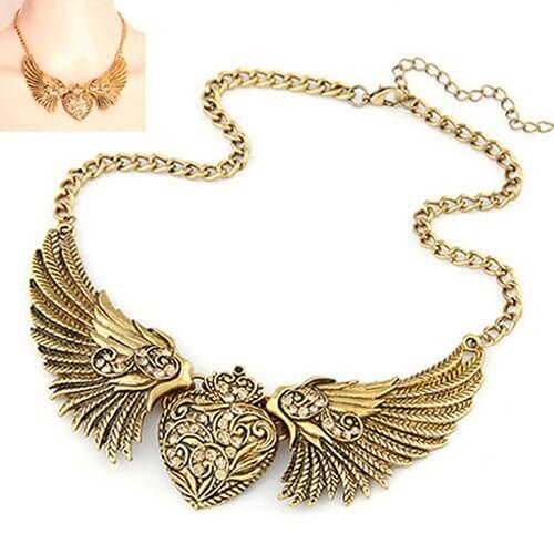 Rhinestone Angel Wings Chain Collar Necklaces Women Necklace for Dress party