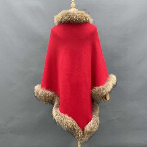 Genuine Raccoon Fur Women Poncho New Women Fashion Wool Coat High Quality Female Capes