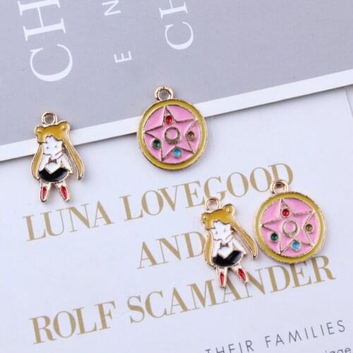 10PCS Japanese Style Enamel Sailor Beautiful Girl Star Heart Charms Pendant Fit DIY Bracelet Handmade Jewelry Accessories Making