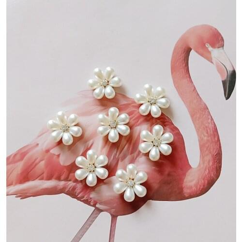 10Pcs Pearl Rhinestone Buttons Vintage Metal Button Alloy Diamante Flower Crystal Buttons DIY Hair Clip/Bows Clothing Decoration