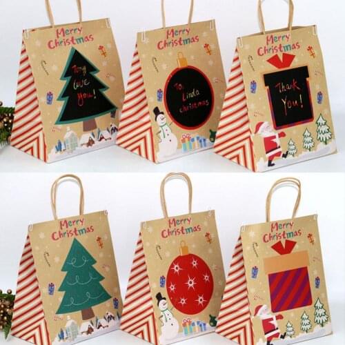 12/24PCS Christmas Gift Bags Kraft Paper Handbag Bag Xmass Tree Snowflake Christmas Candy Box New Year Kids Gifts Packaging Bag