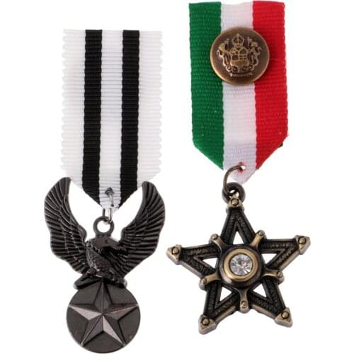 Phenovo 2 Pieces Uniform Medal Star Eagle Brooch Streampunk Gothic Brooches Badge