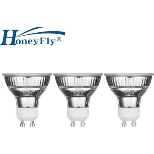 HoneyFly 3pcs Dimmable GU10 Halogen Lamp Bulb 50mm 120V 35W 50W Cup Shape Halogen Spot Light Warm White Clear Glass