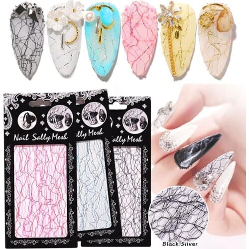 3D Mesh Nail Art Sticker Gold Silver Black Hollow Net Line Nail Foil Design Manicure Decal Wraps Decorations Nail Accessories