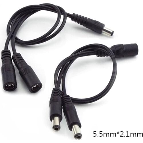 5.5mm*2.1mm 1 Female to 2 Male Way Connector DC Plug Power Splitter Cable for CCTV LED Strip Light Power Supply Adapter
