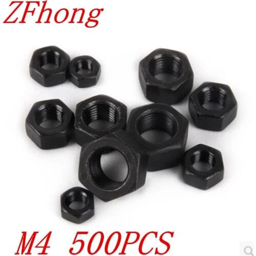 500PCS DIN934 M4 Steel with black Hex hexagon Nuts