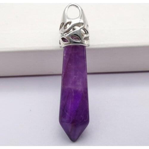 8x38MM Purple Crystal Stone GEM Pillar Pendant Jewelry For Gift S214