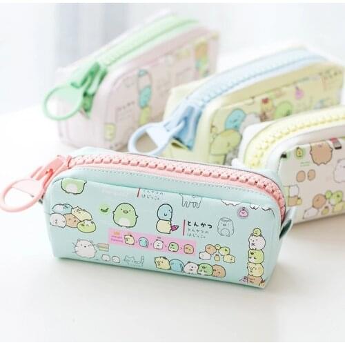 NOVERTY NEW Kawaii Cute PU Leather Cartoon Pencil Case School Student Supplies Pen Box Pen Bag Stationery Storage Bag 05156