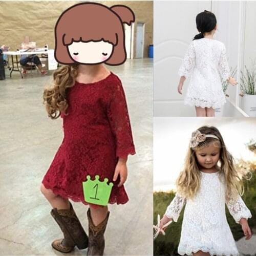 Red Lace New Year Princess Dress Spring Winter Long Sleeve Kids Dresses for Girls Baby Girl Birthday Party Children Clothes