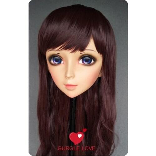 DM175) Lovely Sweet Girl Resin Half Head Kigurumi Mask With BJD Eyes Cosplay Japanese Anime Role Lolita Mask Crossdress Doll