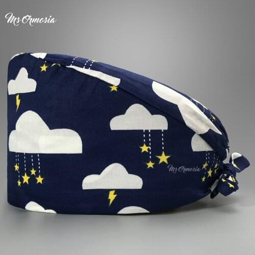 Elastic soft cartoon printing doctor operating room work cap beauty salon scrub nursing cap dentist clinic cotton nurse cap